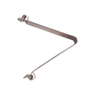 Suporte metálico triangular em aço inoxidável com extremidades curvas