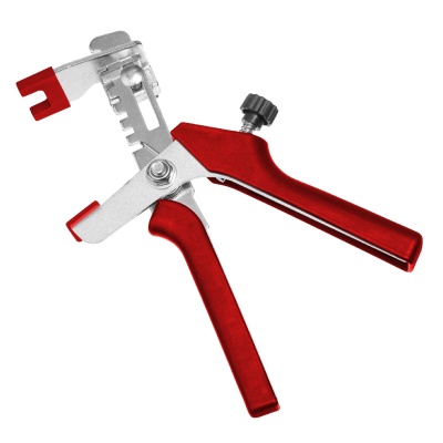 Alicate vermelho com partes metálicas prateadas e rosca de ajuste preta