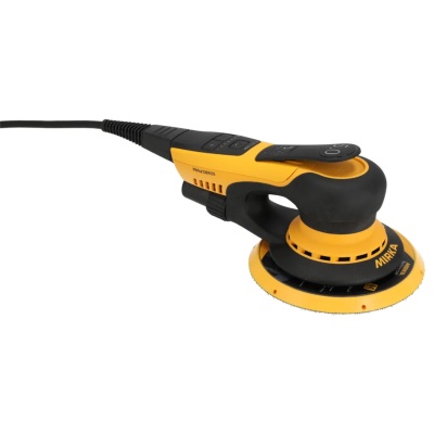 Lixadora elétrica Mirka DEROS amarela e preta com cabo