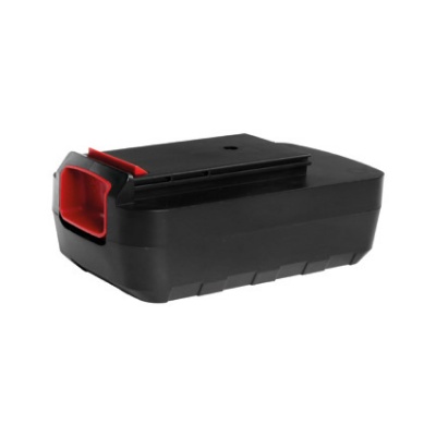 Bateria recarregável preta com detalhe vermelho em fundo branco