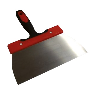 rasqueta de metal com cabo preto e vermelho