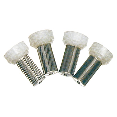 Peças metálicas cilíndricas com tampa plástica branca e molas