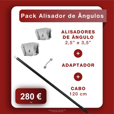 Pack Alisador de Ângulos com dois alisadores metálicos prateados, adaptador metálico e cabo preto de 120 cm