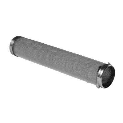 Filtro cilíndrico metálico com malha fina prateada