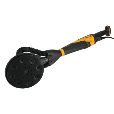 Lixadora elétrica preta e amarela com cabo comprido e disco liso preto