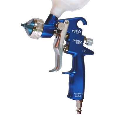 Pistola de pintura azul com depósito branco