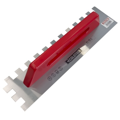 Raspador ou talocha de aço com cabo vermelho para construção