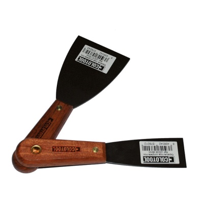 Espátula dupla ColorTools com cabo em madeira e lâmina metálica preta.