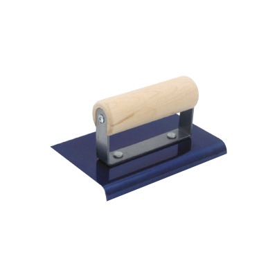 Prensa para azulejos com base metálica azul escura e pega de madeira