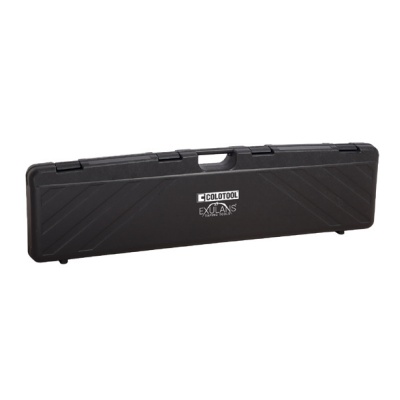 Estojo rígido preto para ferramentas ou arma com pega central e inscrição COLOTOOL EXCUDANS.