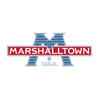 Logotipo Marshalltown em azul e vermelho com texto MARSHALLTOWN e U.S.A.