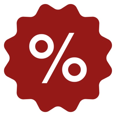 Selo vermelho com símbolo branco de percentagem