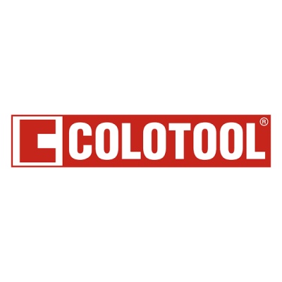 Logótipo da marca COLOTOOL com fundo branco e letras brancas em retângulo vermelho