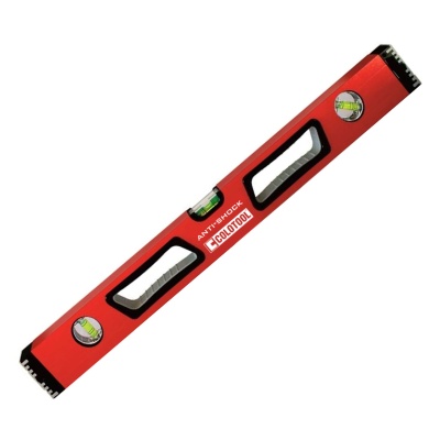 Nível em alumínio vermelho com bolhas de vidro e punhos pretos