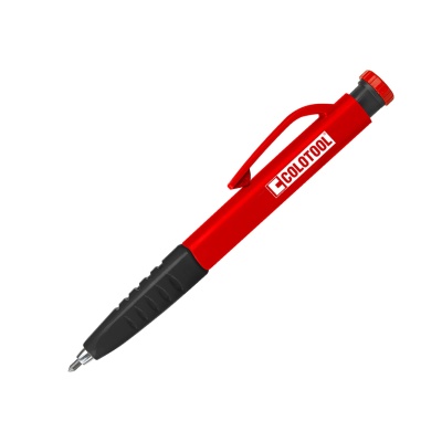 Caneta vermelha com pega preta e clip