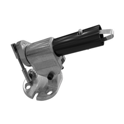 Componente metálico prateado e preto com base redonda e tubo cilíndrico