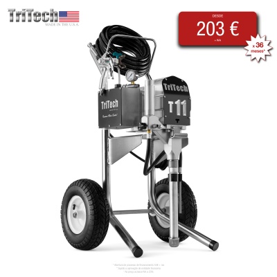 Máquina de pintura TriTech T11 com rodas e mangueira, preço 203 € em fundo branco