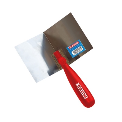 Espátula inox com cabo vermelho e etiqueta azul da marca COOLTOOL