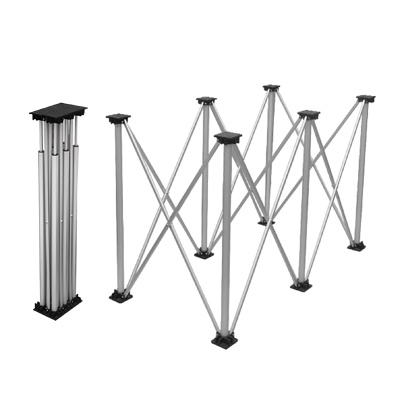 Estrutura metálica dobrável cinza com bases quadradas