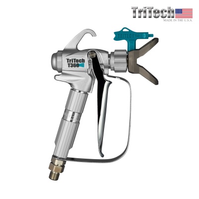 Pistola de pintura TriTech T360 prateada com detalhes azuis