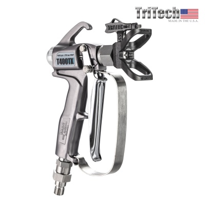 Pistola de pintura metálica TriTech T400TX com texto e bandeira EUA