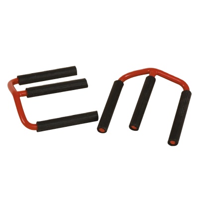 apoios de mãos para exercícios com espumas pretas e estrutura vermelha