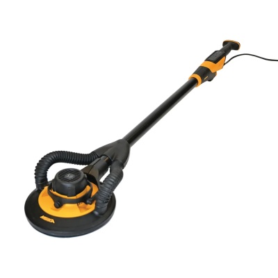 Lixadora elétrica preta e amarela com cabo longo e base redonda
