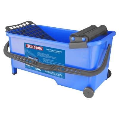 Balde azul de pintura com rodas e pega cinza da COLOTOOL