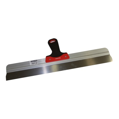 Espátula larga com lâmina metálica e cabo preto e vermelho