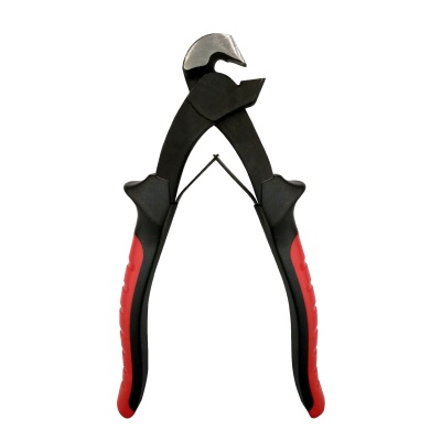Alicate cortador de fios com empunhadura preta e vermelha