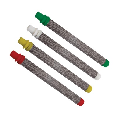 Filtros cilíndricos metálicos com pontas coloridas