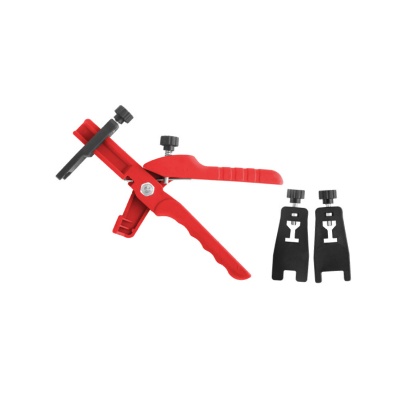 Conjunto Levelador de Azulejos vermelho e preto sobre fundo branco