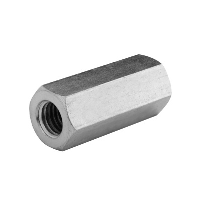 Porca cilíndrica metálica prateada com rosca interior