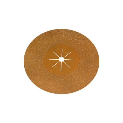 Disco abrasivo circular castanho com ranhuras brancas no centro