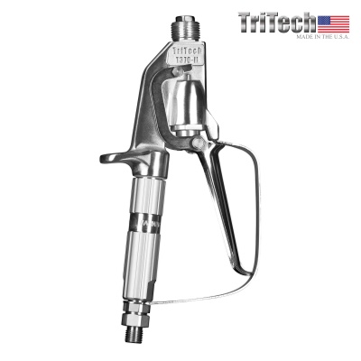 Pistola de pintura metálica prateada TriTech com marca e número gravados