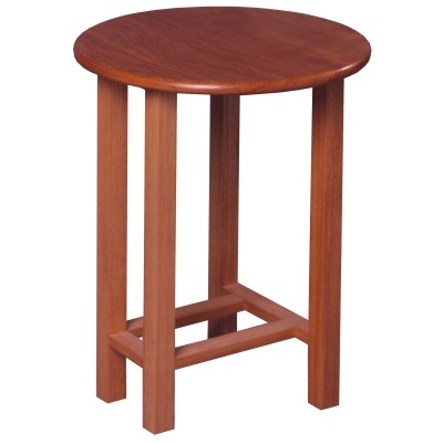 Mesa auxiliar redonda em madeira castanha com quatro pernas