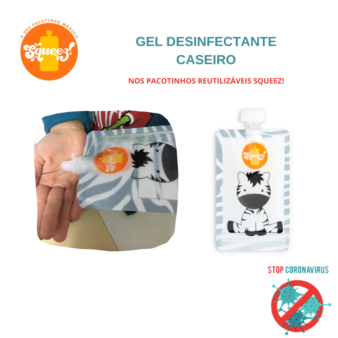 Embalaem de gel desinfetante reutilizável com zebra e textos promocionais