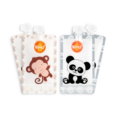 Embalagens flexíveis com desenhos de macaco e panda para bebida