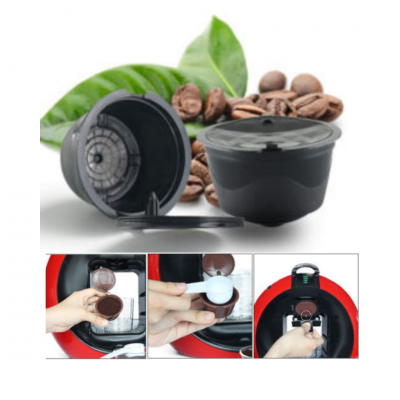 Cápsula reutilizável preta para café com grãos e uso em máquina