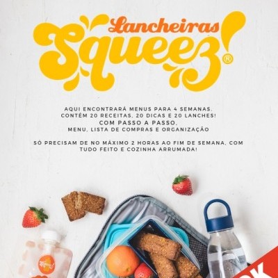 E-book Lancheiras Squeez com lancheira, barras de granola, morangos e garrafa de água
