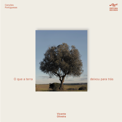 Capa de álbum musical com fotografia de árvore num campo e texto em português