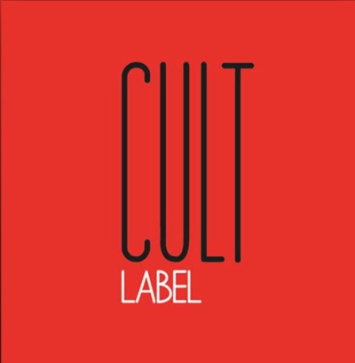 Texto CULT em preto e LABEL em branco sobre fundo vermelho