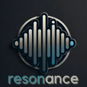 Logótipo circular com padrão de ondas e texto resonance