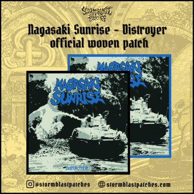 Patches tecidos oficiais Nagasaki Sunrise - Distroyer com tanque militar e textos a azul
