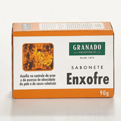 Embalagem de sabonete Enxofre da Granado em tons castanho e branco