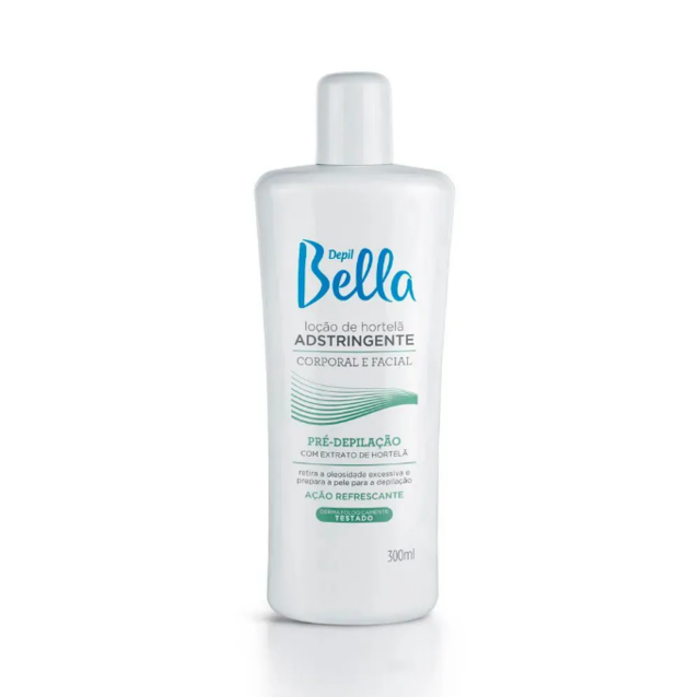 Frasco branco da loção Depil Bella Adstringente de hortelã
