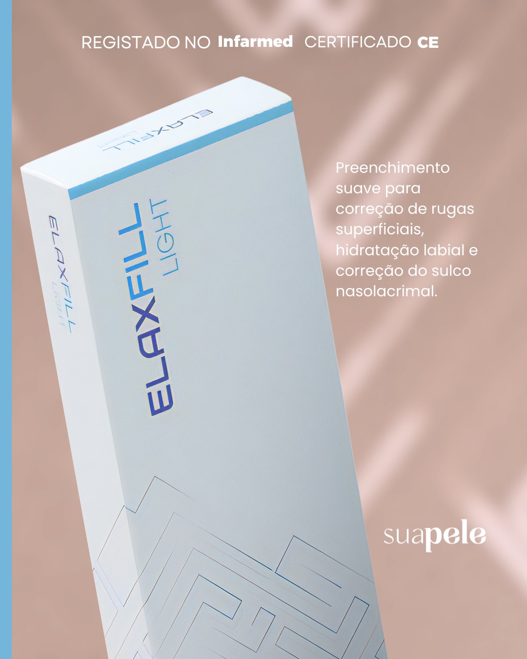 Embalagem branca do produto ELAXFILL LIGHT com texto azul e cinza e descrição em português.