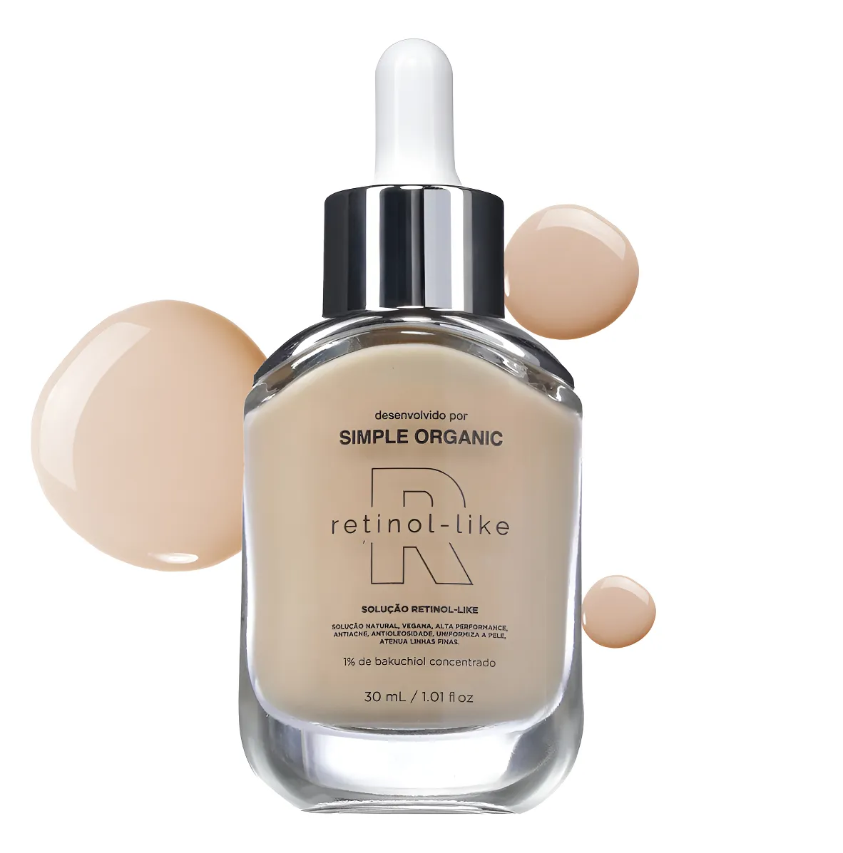 Frasco de solução retinol-like Simple Organic com conta-gotas