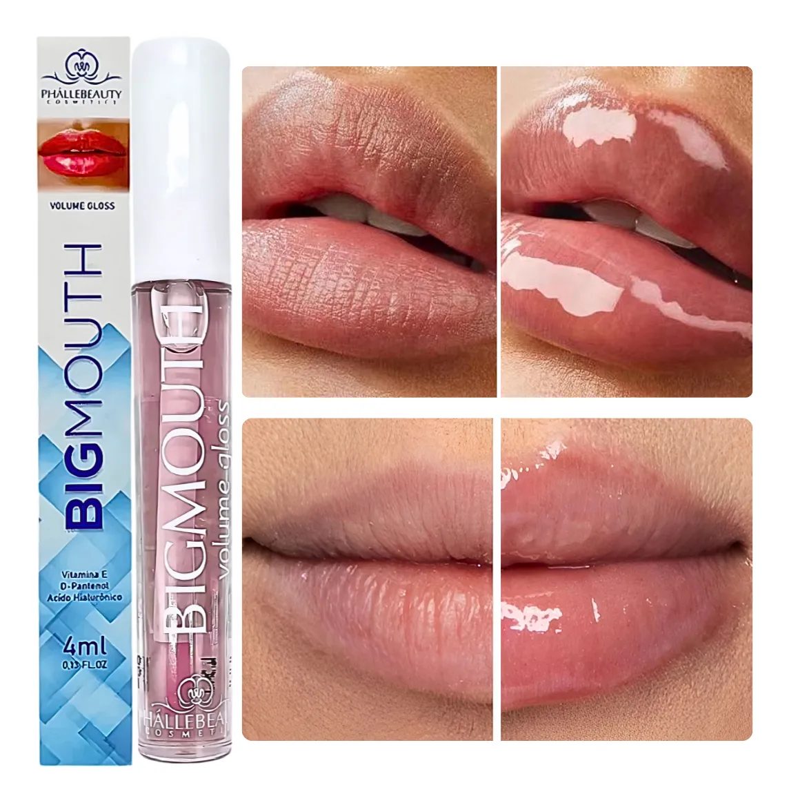 Gloss labial BIGMOUTH volume gloss e aplicação em lábios