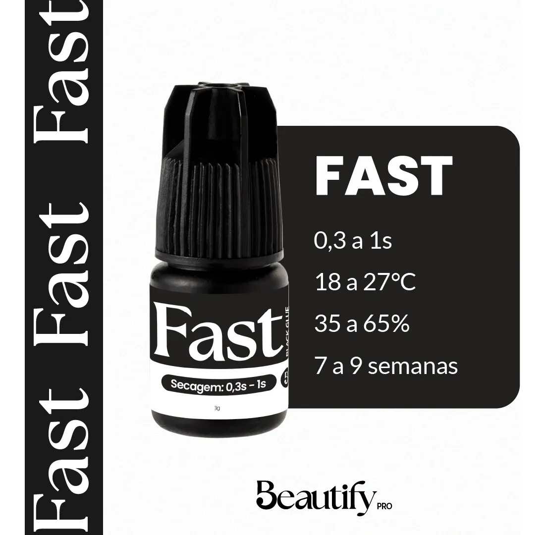 Frasco preto de produto Fast com instruções e logótipo Beautify PRO